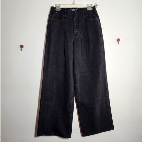 SLVRLAKE Taylor Wide Leg High Rise Pleated Jeans Distressed Frayed Waist - Picture 3 of 16